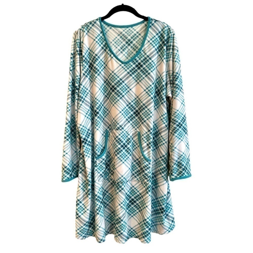CROFT & BARROW, WOMENS, SOFT, FLEECE, NIGHT DRESS. WHITE/TURQUOISE. SIZE XXL